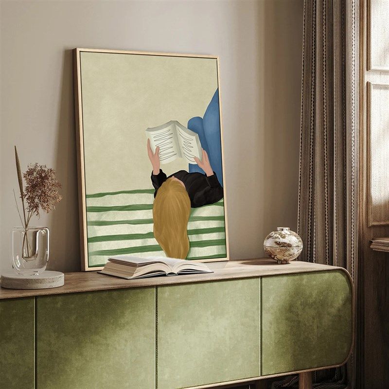 卧室床头装饰画轻奢高级感抽象人物壁画餐厅原木风画女生阅读挂画