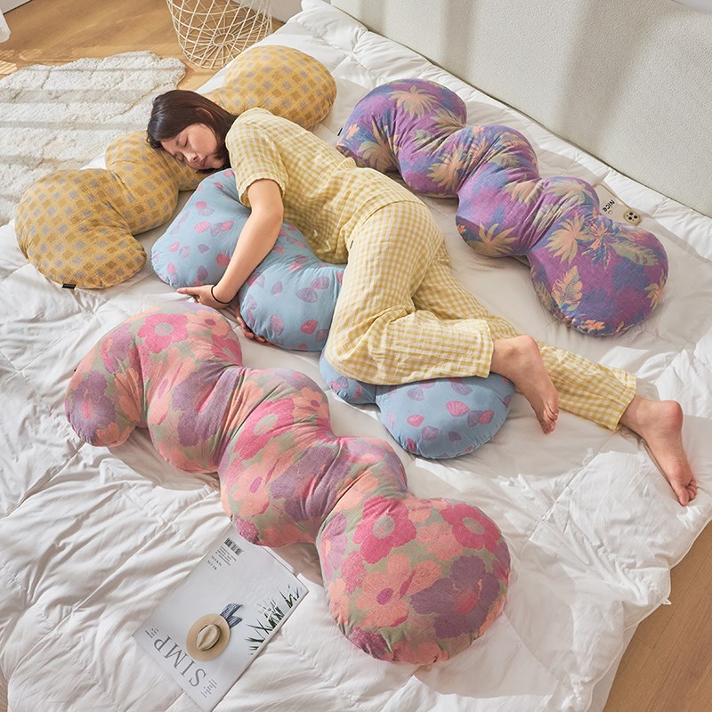 提花长条抱枕三层纱女生睡觉靠枕云朵床上侧睡夹腿靠垫沙发大靠背