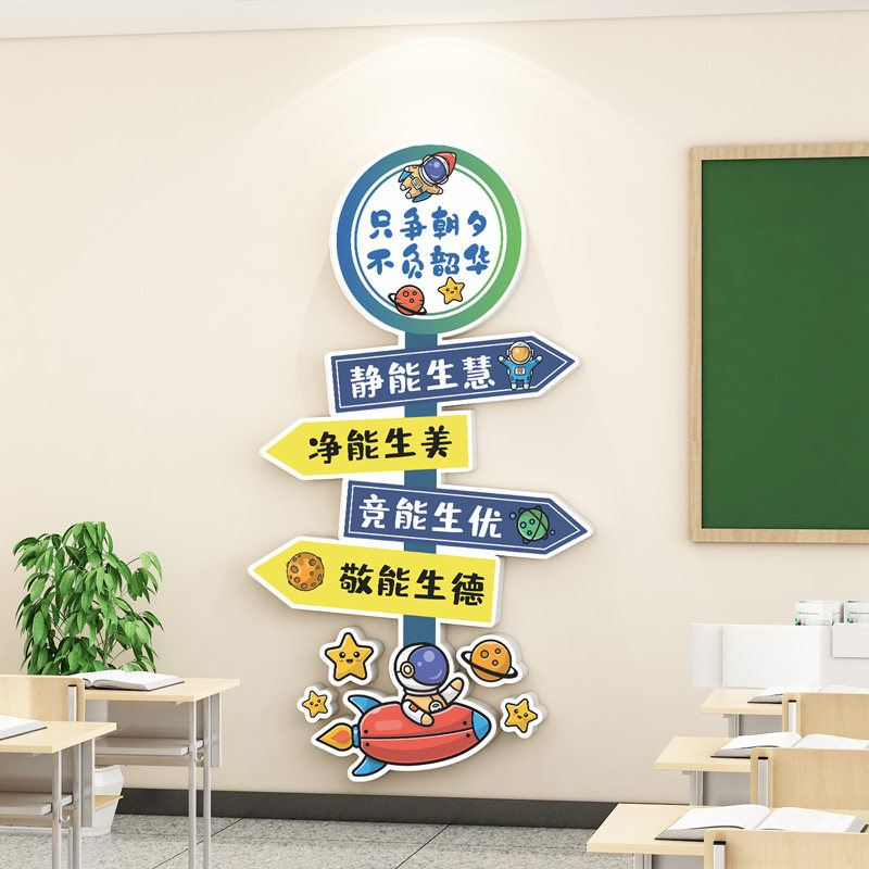 班级布置教室装饰创意中小学太空人太空人励志文字3d开学文化墙贴