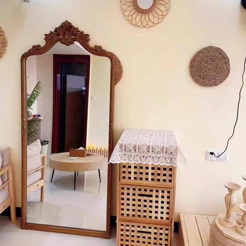 法式复古全身镜实木雕花衣帽间落地镜家用卧室壁挂欧式大穿衣镜子