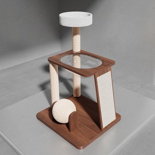 宠倾心猫抓板猫跳台立式猫爬架胡桃色实木家用小户型太空舱猫架