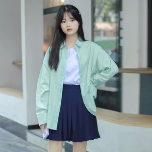 2024秋日薄荷绿色衬衫 纯棉 外套女薄荷曼波风穿搭小个子上衣防晒衫