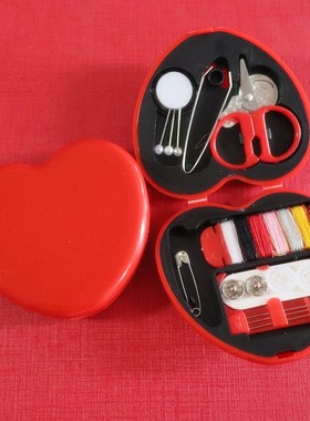 可爱迷你针线盒新娘应急红色爱心形针线包婚礼旅行便携手工缝纫盒