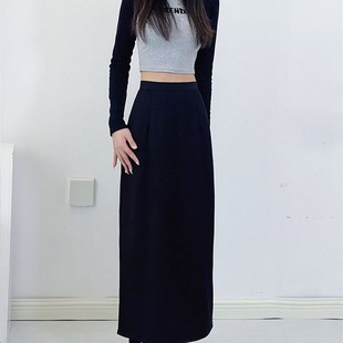 胖mm高腰显瘦遮胯开叉直筒长裙大小码 黑色西装 半身裙女2024春新款
