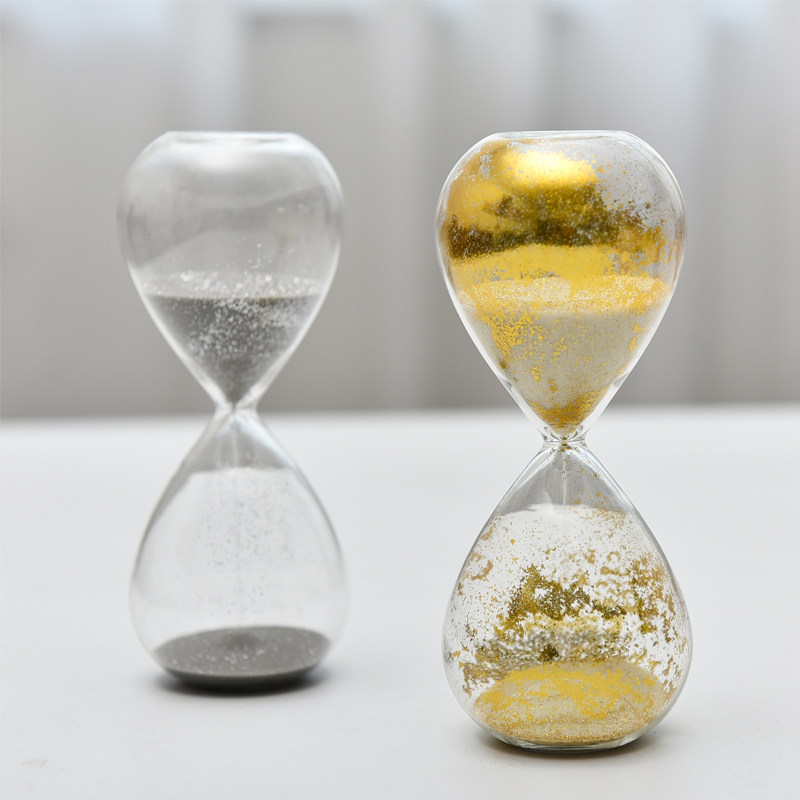 创意金银色玻璃沙漏计时器10/30分钟家居摆件书桌装饰礼品玻璃工