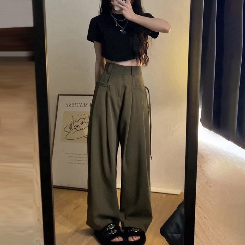 梨型身材直筒西装裤女大码春季胖妹妹mm设计感宽松显瘦休闲阔腿裤