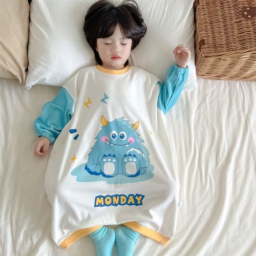 2024春季新款男童纯棉宽松大款睡裙儿童卡通睡袍女童洋气连体睡衣