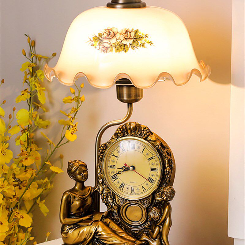 欧式钟表台灯卧室床头柜复古遥控智能调光装饰书房客厅酒店暖光灯