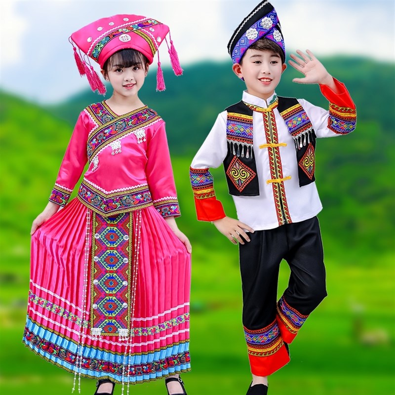 三月三少数民族服装女孩广西壮族阿昌族表演服少儿苗族舞蹈演出服