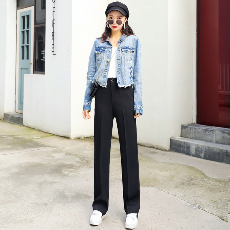 工作服裤子上班黑色高腰宽松直筒职业正装垂感气质微阔腿西装裤女