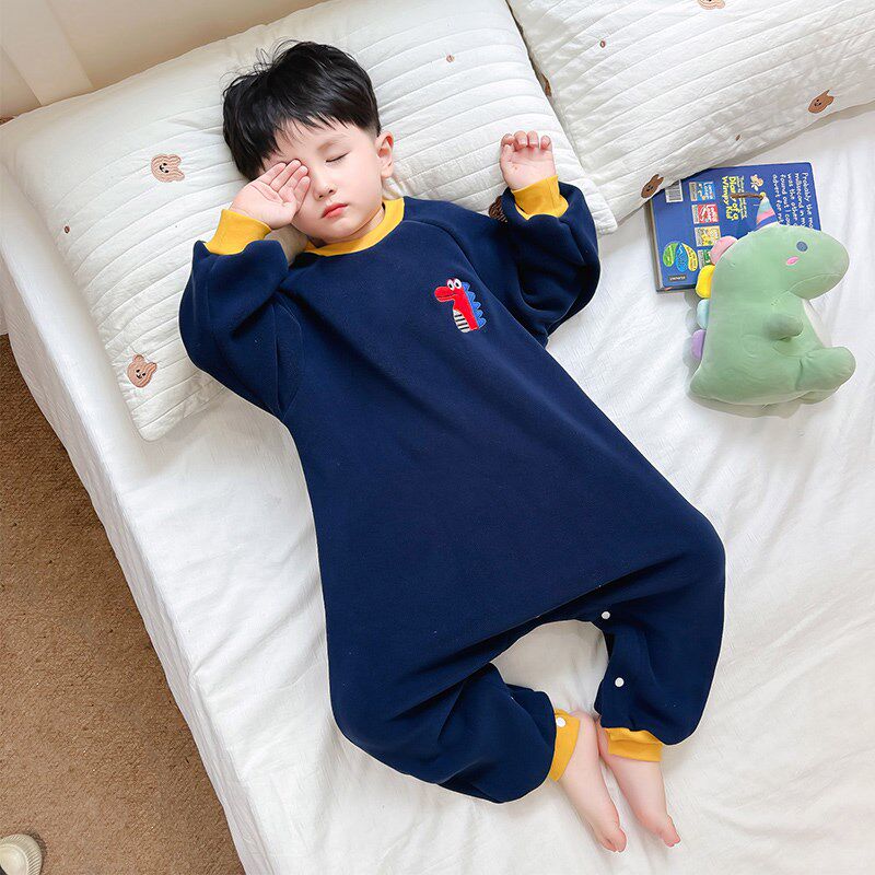 儿童连体睡衣婴儿睡袋秋冬季奥粒绒男童宝宝保暖防踢被家居服小童