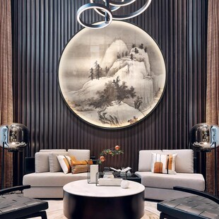 网红新中圆形风景装饰画客厅式沙发背景墙壁画入户玄关走廊过上道