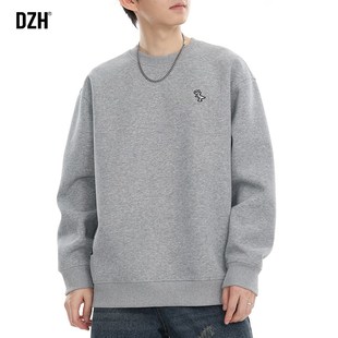 灰色圆领卫衣男秋冬款 衣服2024年新款 重磅男装 秋装 上衣情侣装 男士