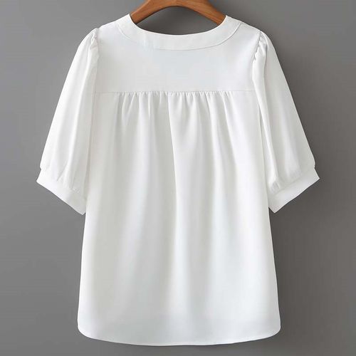 胖mm简约白衬衫夏季凉感V领半截袖衬衣宽松显瘦薄款短袖雪纺上衣