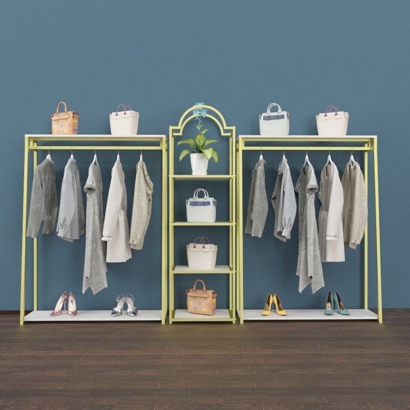女装店衣架服装店展示架落地式组合货架铁艺金色陈列衣服架子配板