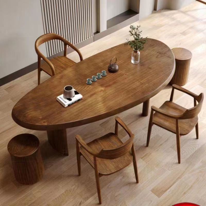 胡桃色全实木茶桌椅组合弧形茶台客厅家用茶几原木阳台泡茶桌子