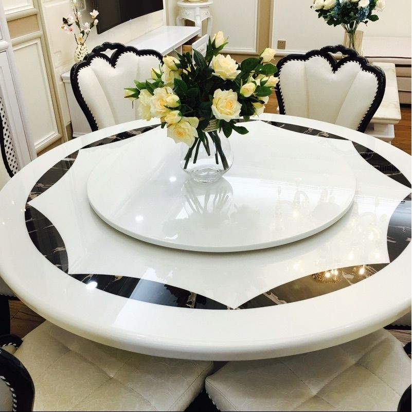 天然大理石餐桌椅组合现代简约圆形6人8黑白欧式带转盘小户型实木