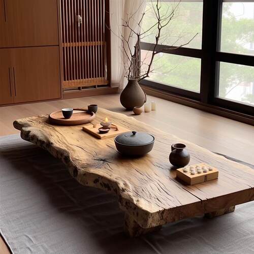 侘寂风实木茶几榻榻米矮桌日式茶桌飘窗桌子设计师民宿复古风茶几