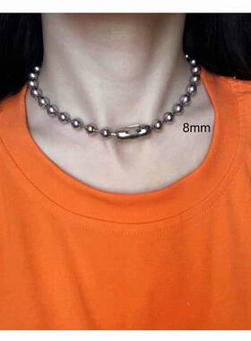 潮酷y2k辣妹项链波珠链ins学生项链情侣男女银色不锈钢圆珠链子