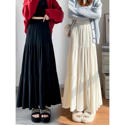 夏天法式A字半身裙女新款春夏薄款高腰松紧腰蛋糕中长款蛋糕伞裙