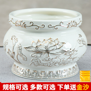 陶瓷供佛香炉上香家用室内佛前财神观音香薰炉碗浮雕莲花寺庙香炉