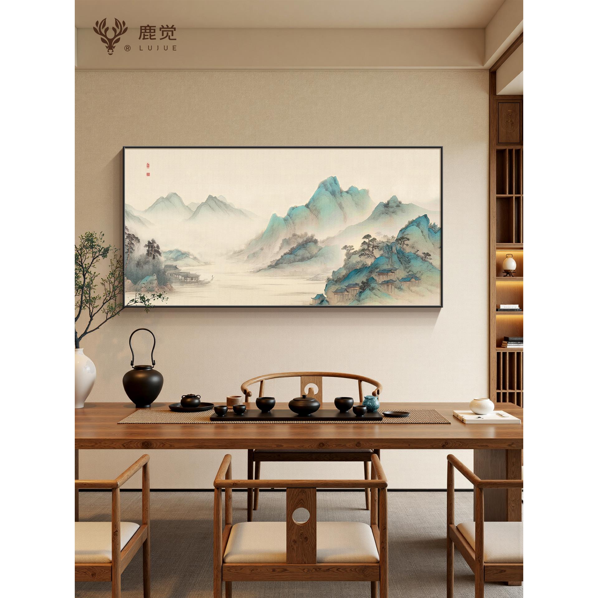 山水画靠山图电表箱挂画新中式弱电箱装饰画横版大尺寸配电箱盖板