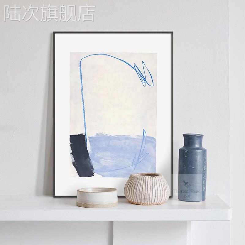 拾叁家 北欧抽象挂画小众ins风线条蓝色装饰画奶油风民宿卧室书房