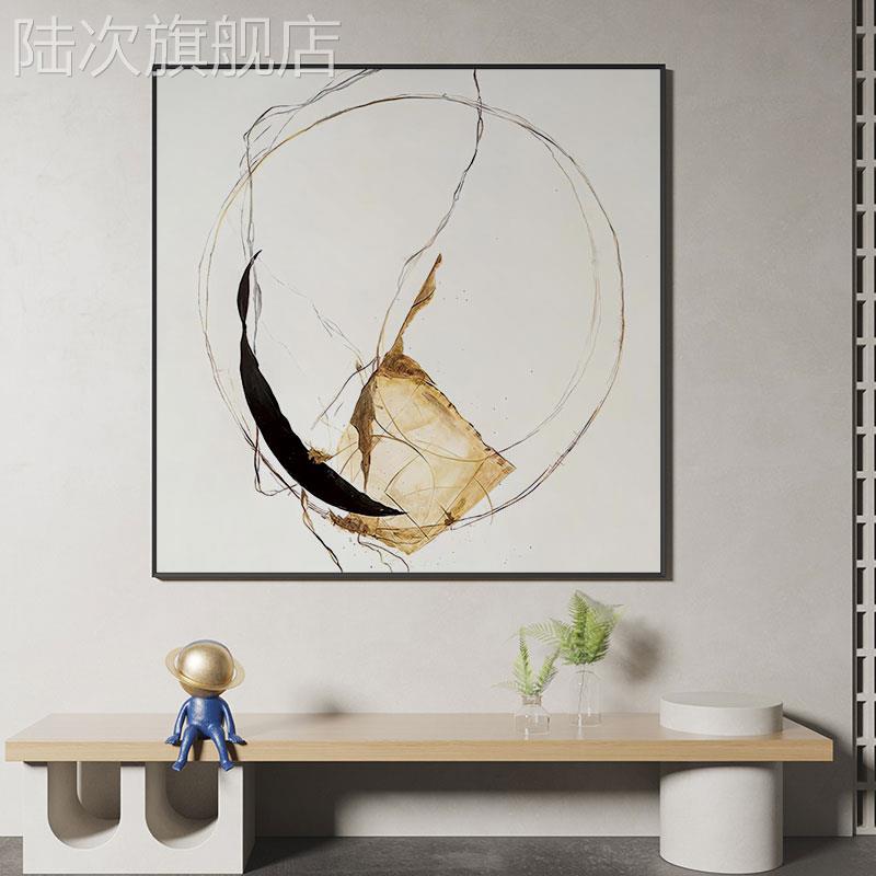 现代抽象线条艺术装饰画简约卧室床头挂画轻奢方形玄关走廊柜壁画图片