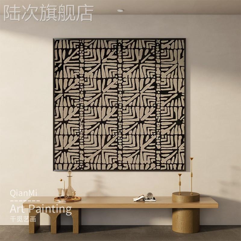 现代简约进门玄关挂画抽象线条客厅装饰画高端民宿样板房方形壁画图片