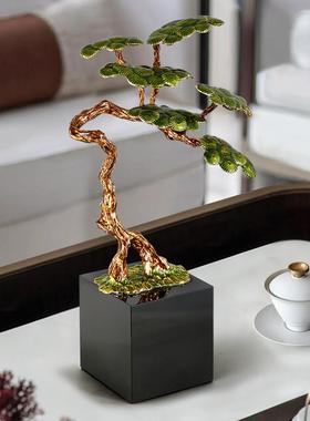 新中式禅意珐琅彩迎客松办公室摆件领导家居客厅酒柜书桌面装饰品