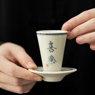 创意手写仿古茶杯个人专用杯子品茗杯垫陶瓷功夫茶具家用单杯 中式