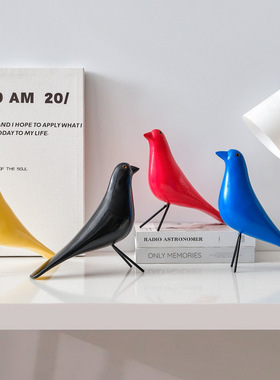 北欧木质小鸟摆件纯手工绘画仿真小鸟客厅摆设家居橱窗柜台装饰品