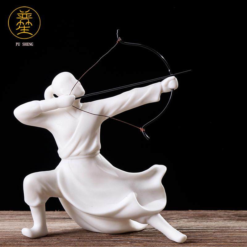后羿射日白瓷古代侠客人物客厅家居古风摆件陶瓷创意射箭玄关桌面