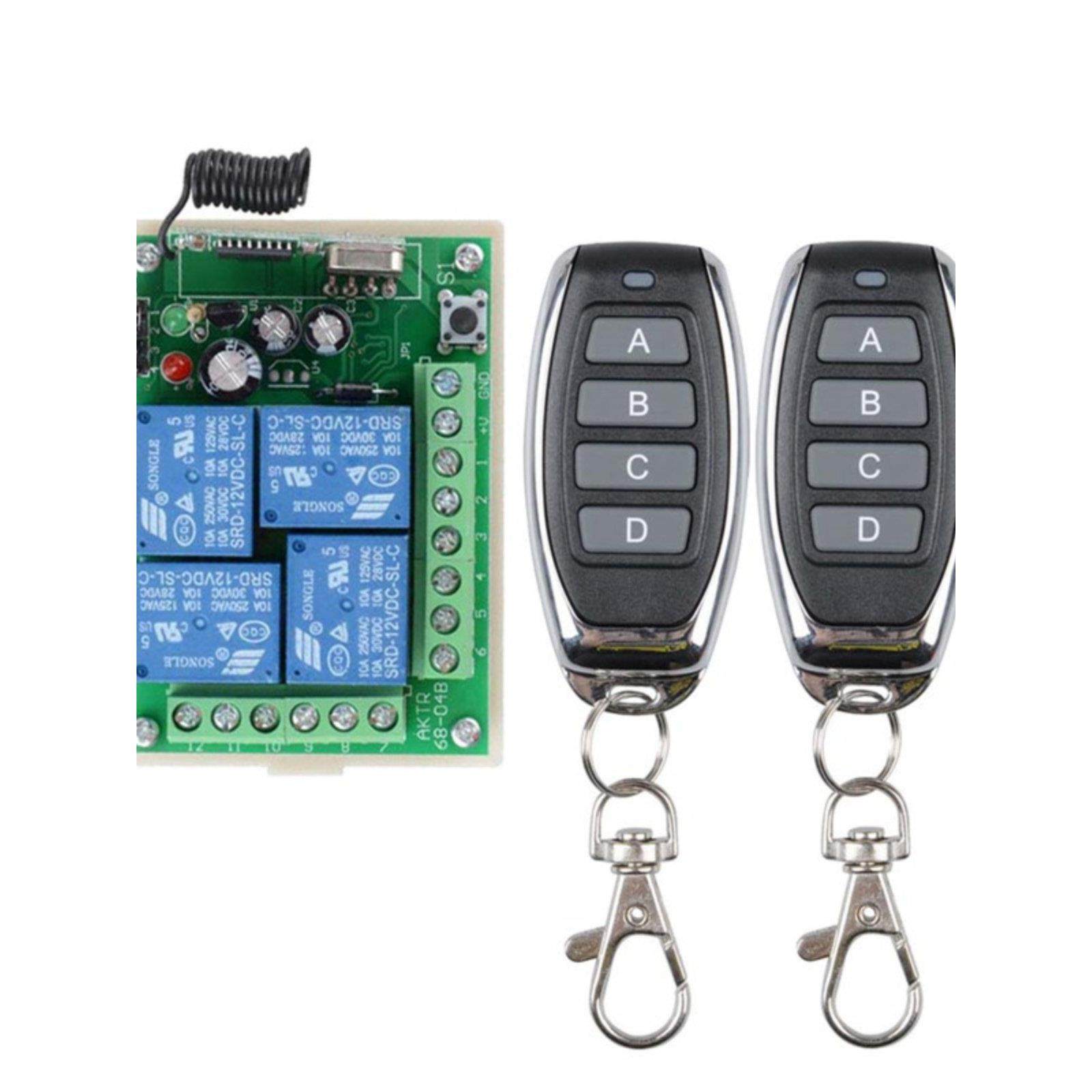 多通道直流12V 24V 10A 4Ch无线中继射频遥控开关接收器+ 4按钮发