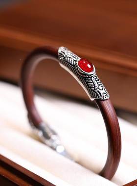 民族风鸡血藤手镯小众设计高级感国潮木质新中式复古情侣闺蜜手饰