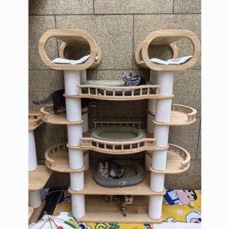 灰崽猫爬架猫窝猫树一体 缅因布偶猫舍猫别墅 大型实木豪华高端