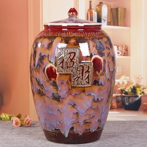 景德镇米桶米缸陶瓷带盖家用20斤50斤招财防潮密封面缸杂粮储物罐