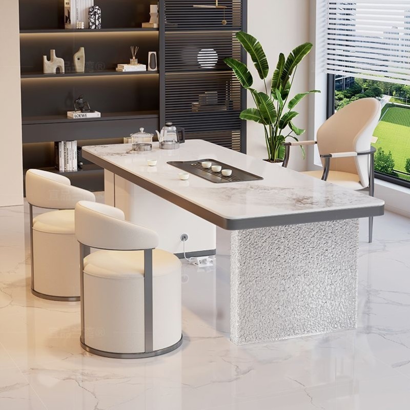 轻奢岩板茶台烧水壶一体现代简约客厅阳台办公室家用茶桌椅一整套