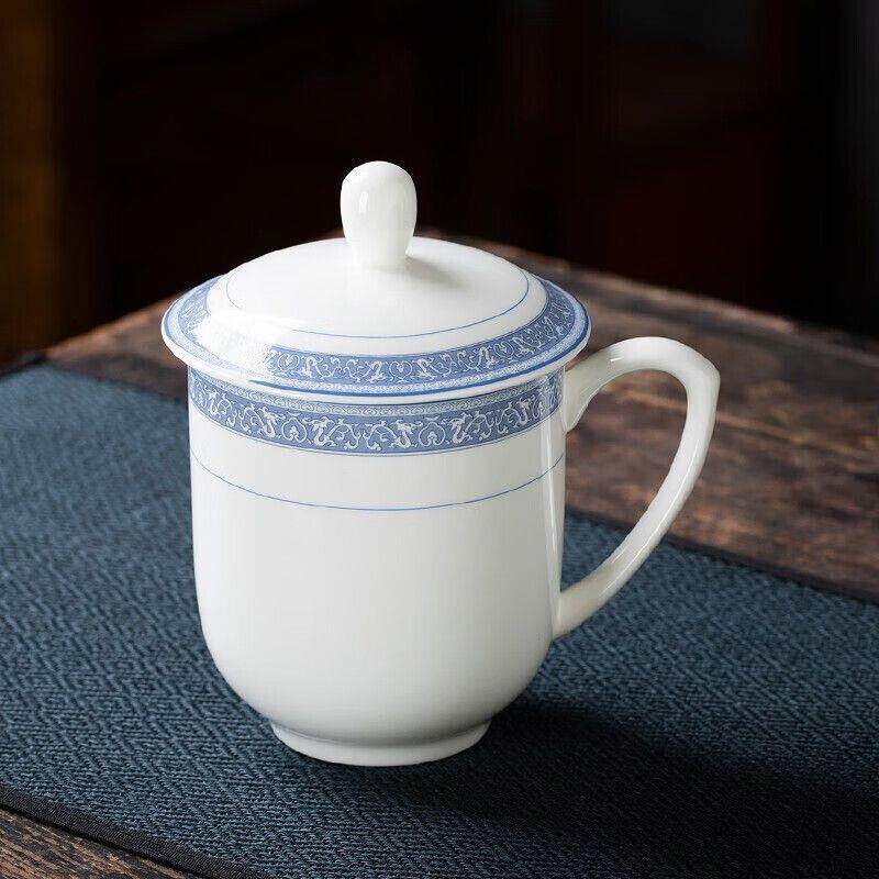 景德镇陶瓷茶杯带盖办公