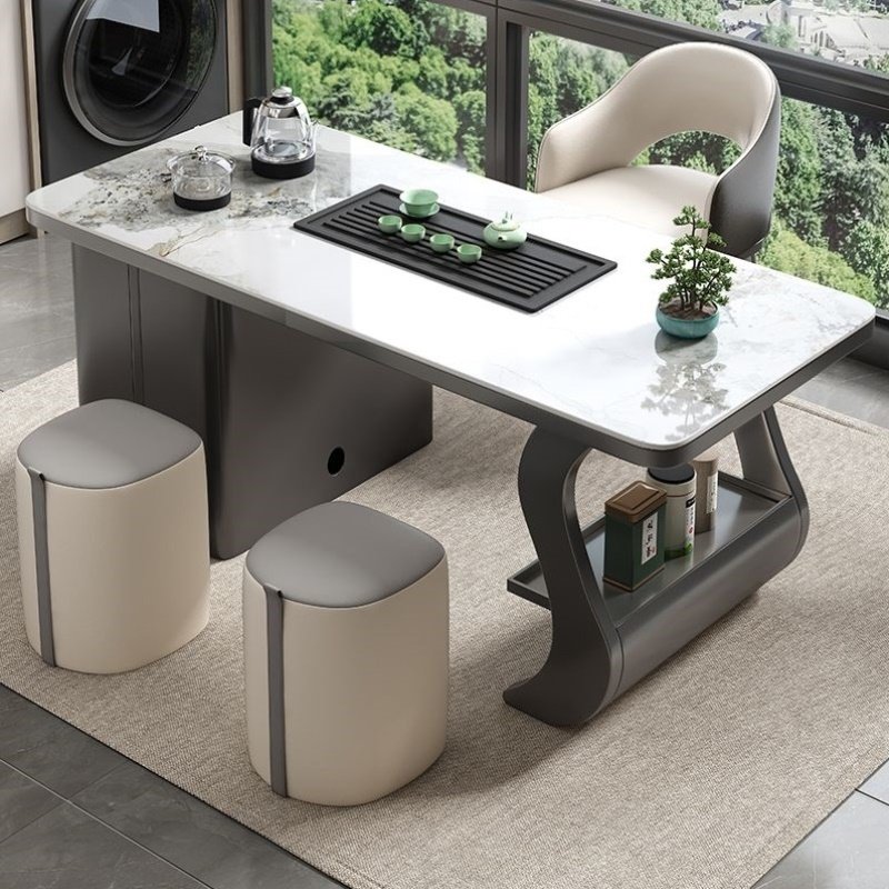 轻奢简约现代岩板茶桌椅组合阳台烧水壶一体办公室石板小茶台茶几