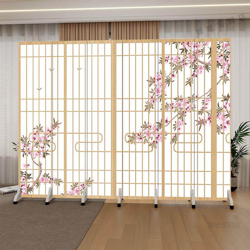 日式窗格樱花屏风隔断客