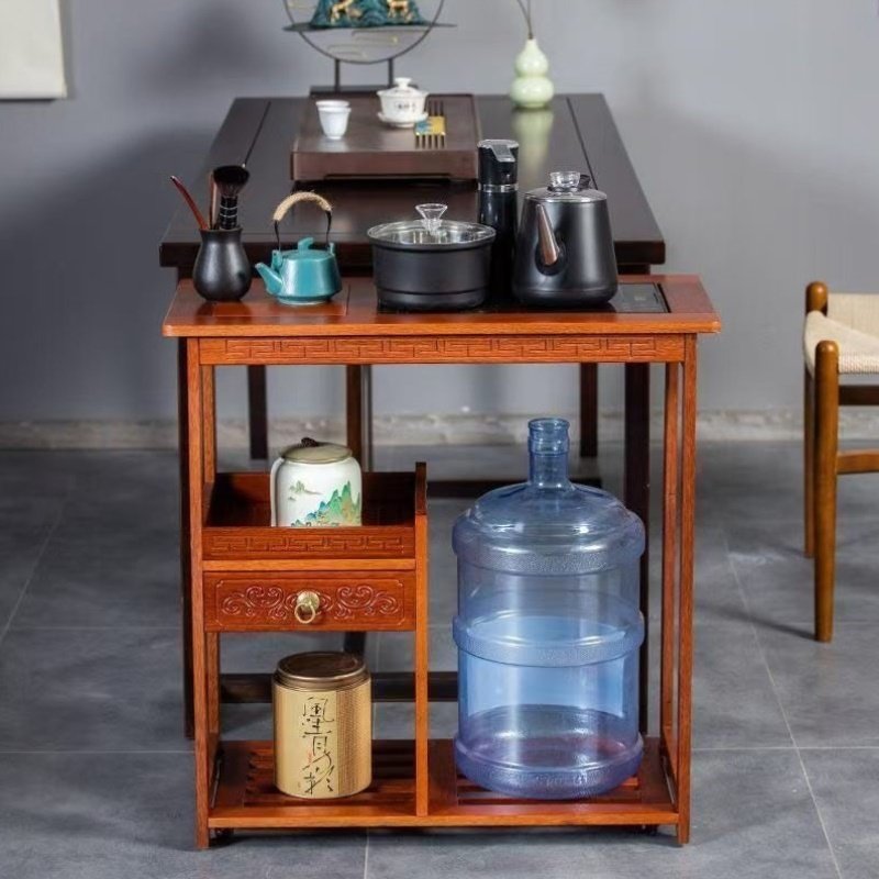 新中式E0级实木可移动茶车烧水柜客厅家用带滚轮