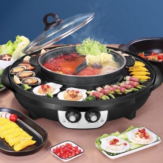 超大涮锅一体锅电烤炉多功能家用无烟烧烤炉韩式不粘烤盘鸳鸯火锅