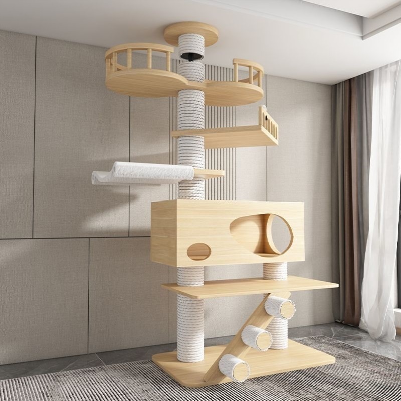 猫爬架通天柱纸筒实木多层不占地免打孔猫窝树一体顶天立地大型架