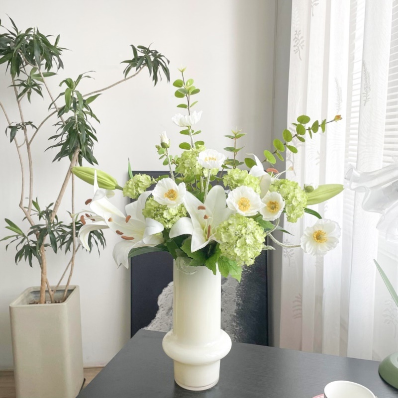 半夏青绿假花仿真花束客厅摆设餐桌花百合花轻奢高级装饰花艺摆件