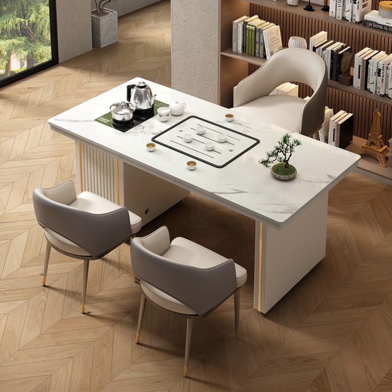 岩板茶桌茶台办公室简约功夫茶台客厅现代泡茶桌烧水一体茶几轻奢