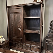 中式花梨木推拉双门衣柜全实木古典雕花紫檀木大容量收纳储物衣橱