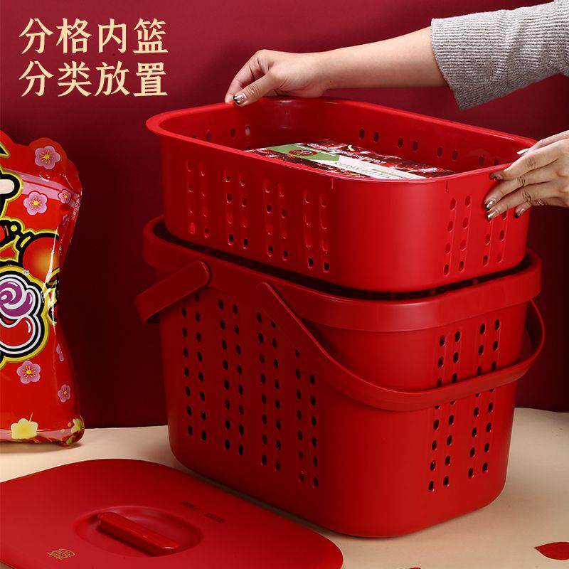 塑料家用红色款收纳篮喜