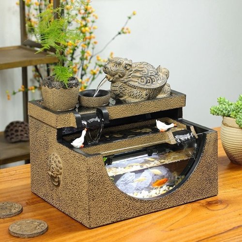 招财流水循环玻璃鱼缸家居客厅电视柜装饰风水轮摆件乔迁新居礼品