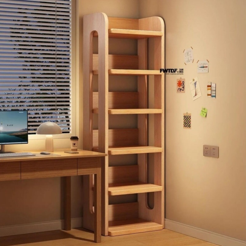 实木书柜一体靠墙书架转角收纳置物架儿童不占空间窄柜简易储物柜